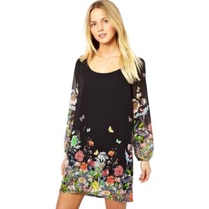 Yumi Floral Black Sheer Sleeve Shift Dress 2/4